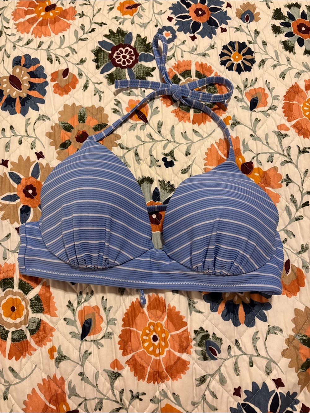 Shade & Shore Blue and White Striped Halter Bikini Top